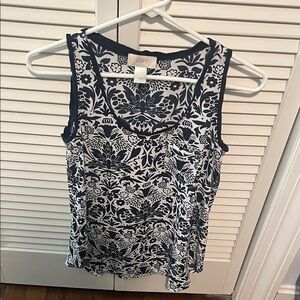 LOFT Navy and White Patterned Tank Top